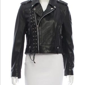 NWT AnnaRae Leather jacket by Walter Baker, lace-up accent XS genuine black